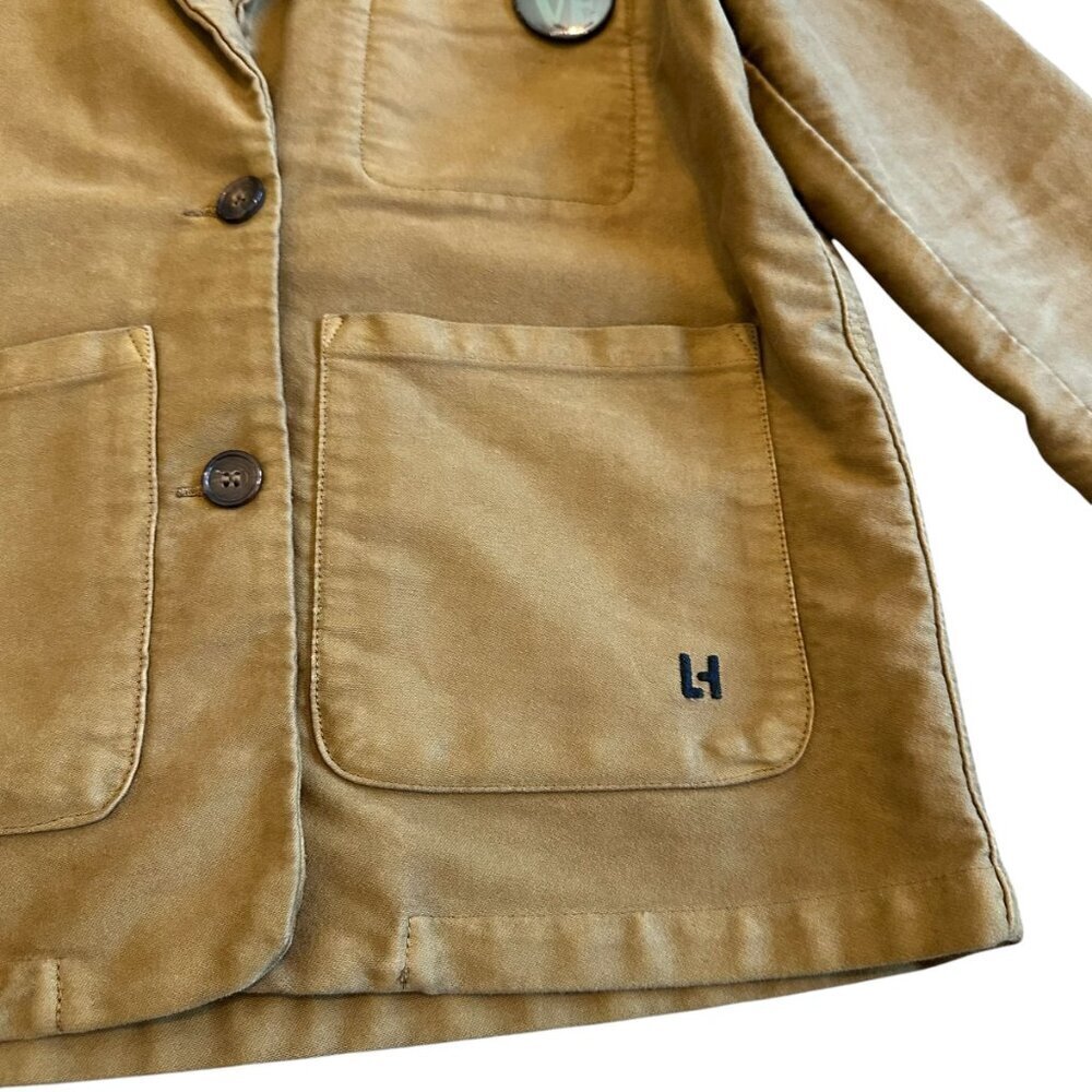 Leon & Harper Button-Down Camel Jacket Patch Pocket w/ Clover Pin Size Medium - Picture 5 of 12